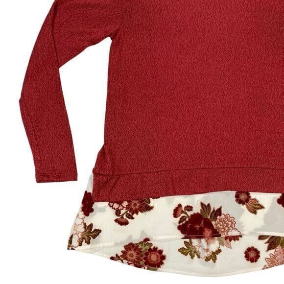 Zac & Rachel Sweater Womens Size Small Red Knit Floral Layered Tunic Sweater - Picture 3 of 15